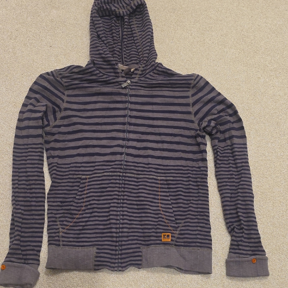 BOSS ORANGE Blue and Gray Striped Hoodie
